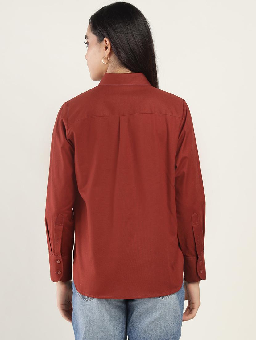 women solid collared long sleeve regular fit shirt - 22038384 - Standard Image - 3