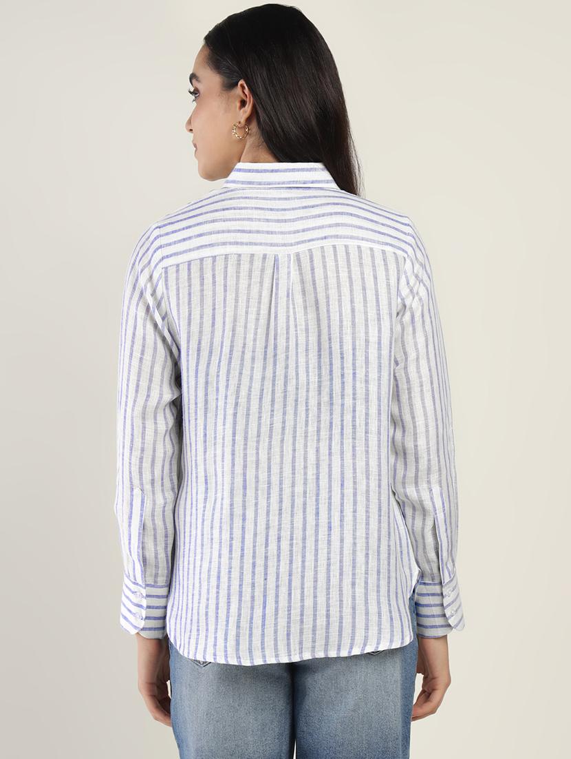 women striped collared long sleeve shirt - 22038385 - Standard Image - 3
