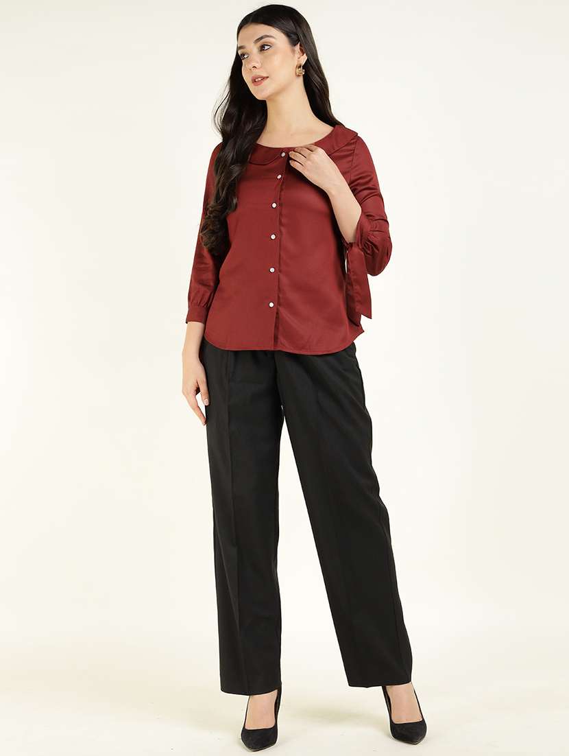 women solid peter pan collar regular fit shirt - 22038387 -  Standard Image - 5