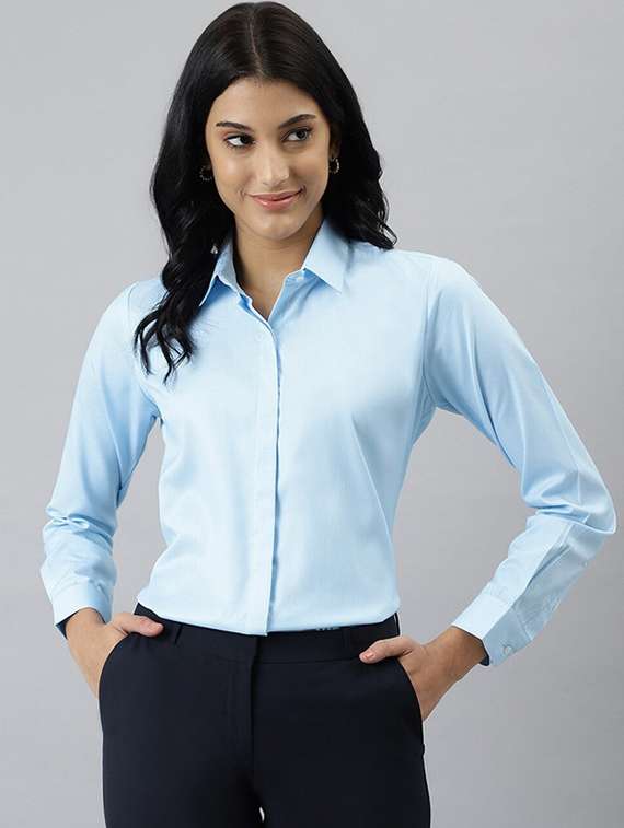 women solid collared long sleeve shirt