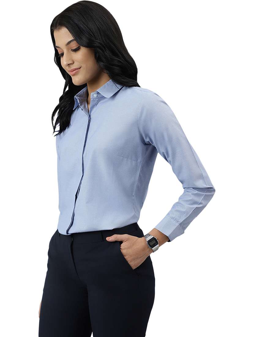 women solid collared long sleeve shirt - 22038389 -  Standard Image - 3