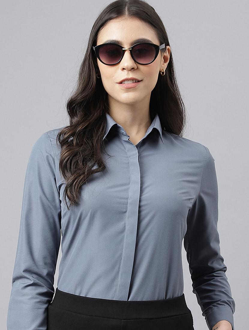women solid collared long sleeve shirt - 22038394 - Zoom Image - 0