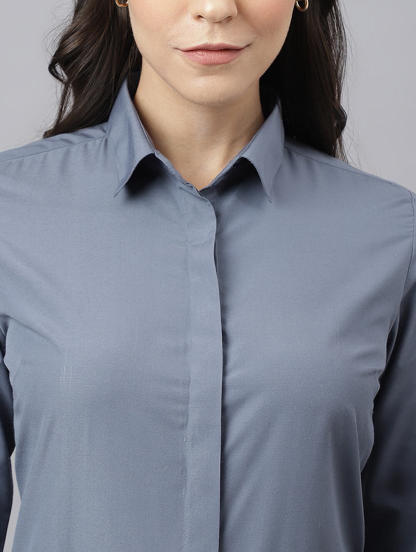 women solid collared long sleeve shirt - 22038394 - Standard Image - 3