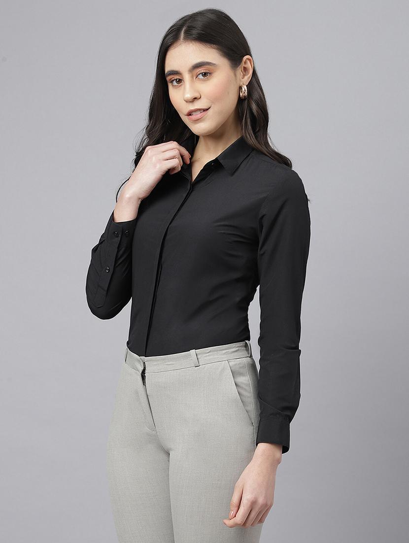 women solid collared long sleeve regular fit shirt - 22038395 -  Zoom Image - 0