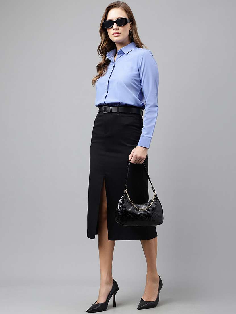 women solid collared long sleeve regular fit shirt - 22038397 -  Standard Image - 3