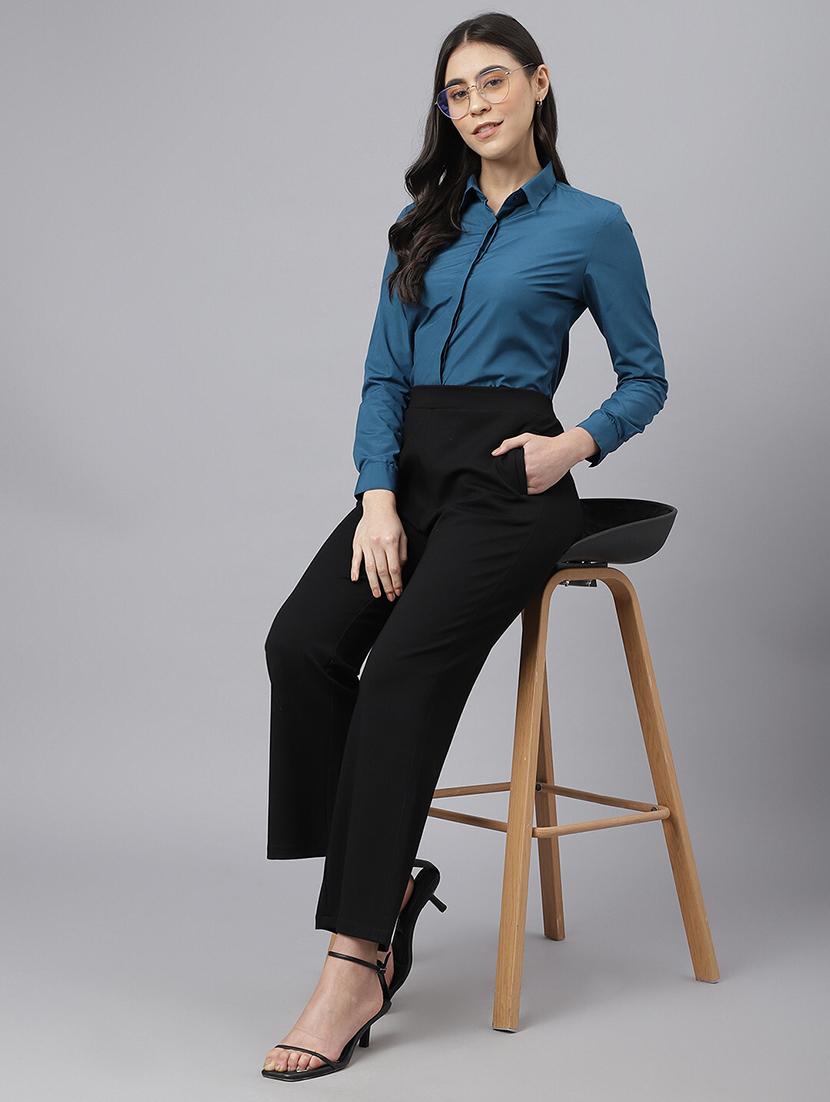 women solid collared long sleeve shirt - 22038399 - Standard Image - 5