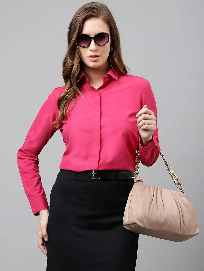women solid collared long sleeve shirt