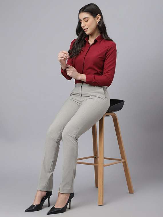 women solid collared long sleeve shirt - 22038402 -  Standard Image - 3