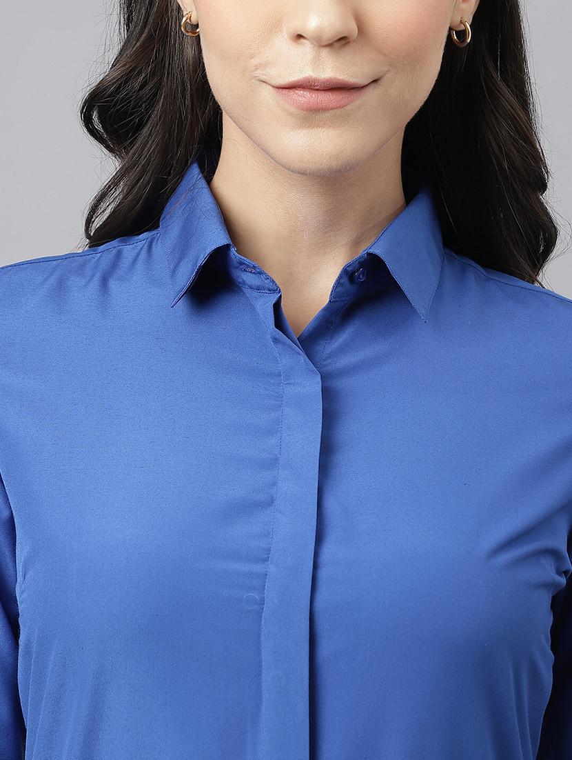 women solid collared long sleeve regular fit shirt - 22038405 - Standard Image - 3