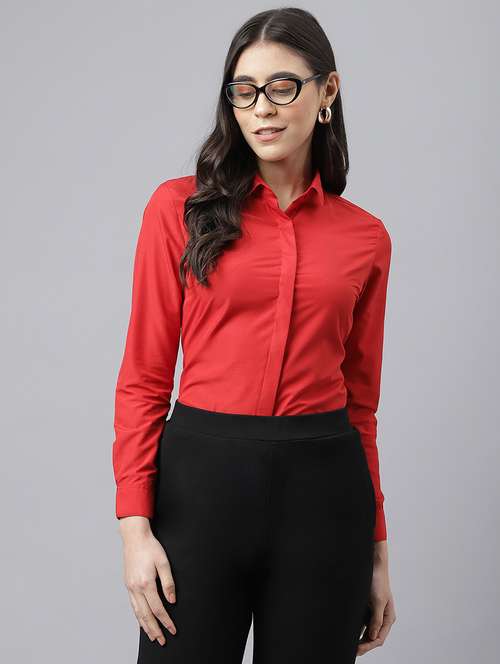 women solid collared long sleeve shirt - 22038406 -  Standard Image - 0