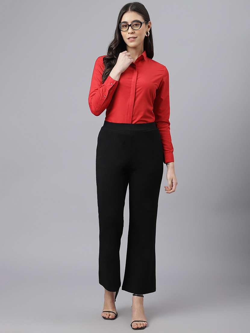 women solid collared long sleeve shirt - 22038406 - Standard Image - 3