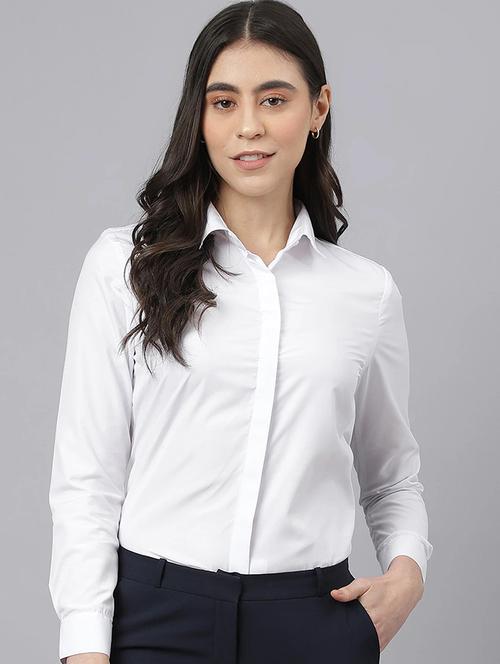 women solid collared long sleeve regular fit shirt - 22038408 -  Standard Image - 0