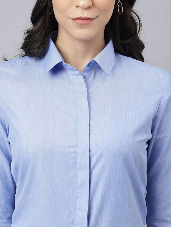 women solid collared long sleeve shirt - 22038409 -  Standard Image - 5
