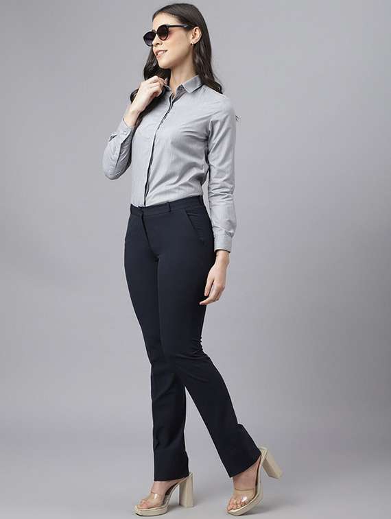 women solid collared long sleeve shirt - 22038410 -  Standard Image - 3