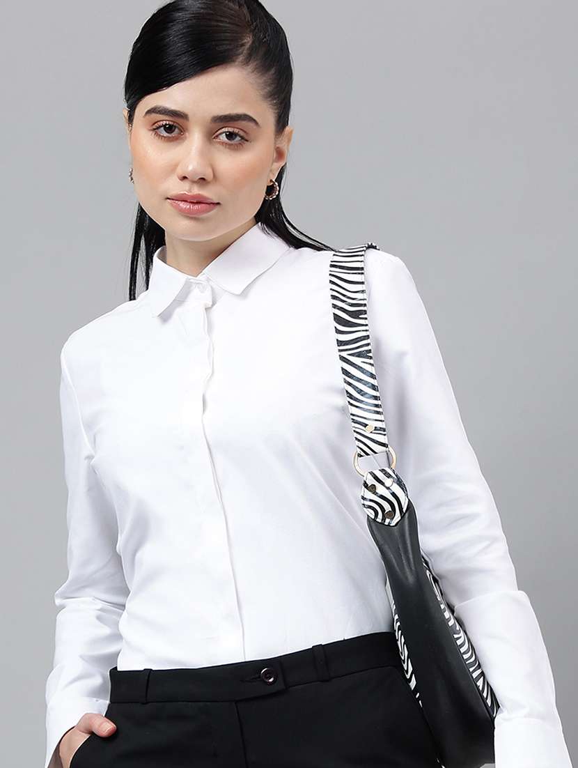 women solid collared long sleeve regular fit shirt