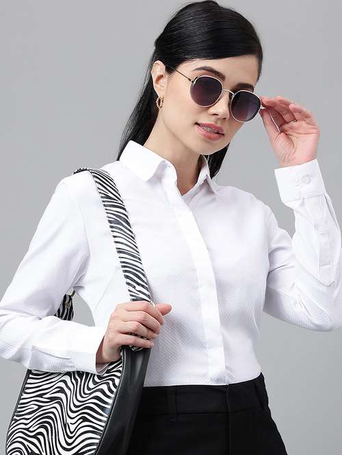 women solid collared long sleeve shirt - 22038415 -  Standard Image - 0