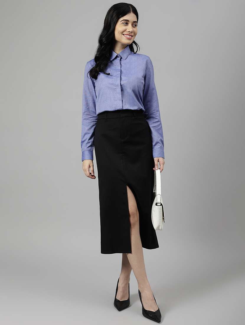 women solid collared long sleeve regular fit shirt - 22038417 -  Standard Image - 5