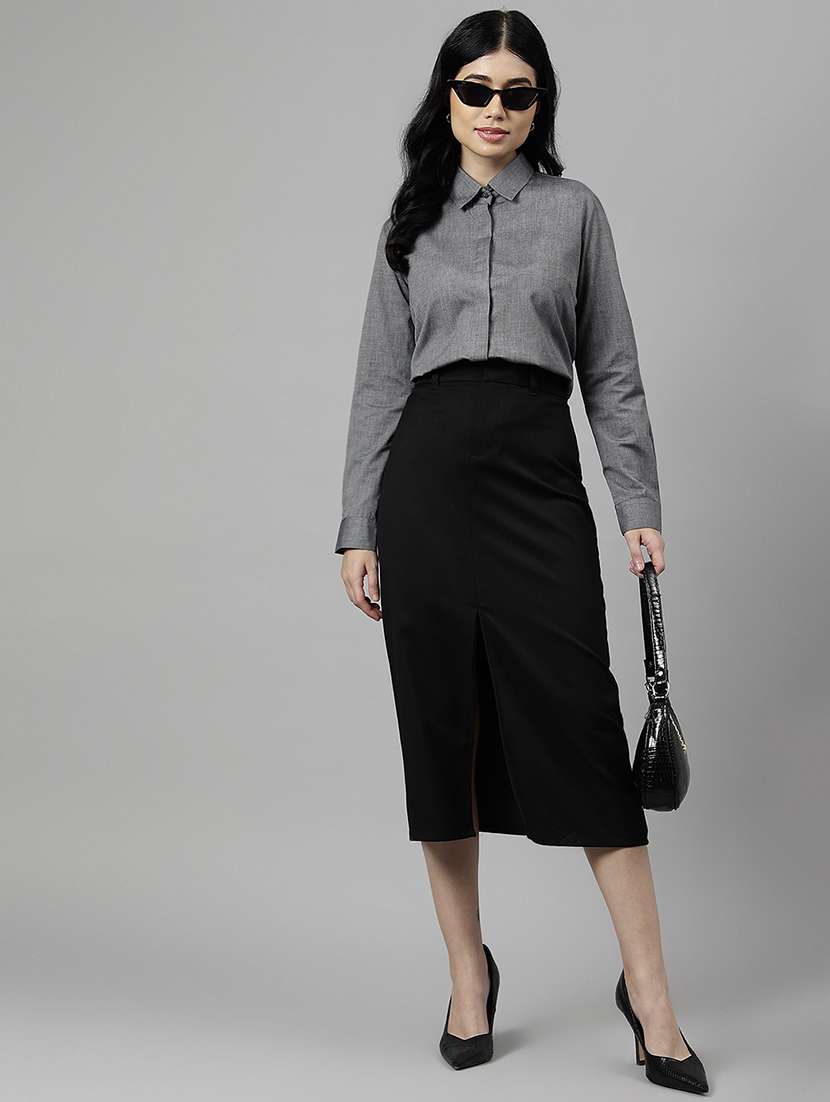 women solid collared long sleeve shirt - 22038419 -  Standard Image - 3