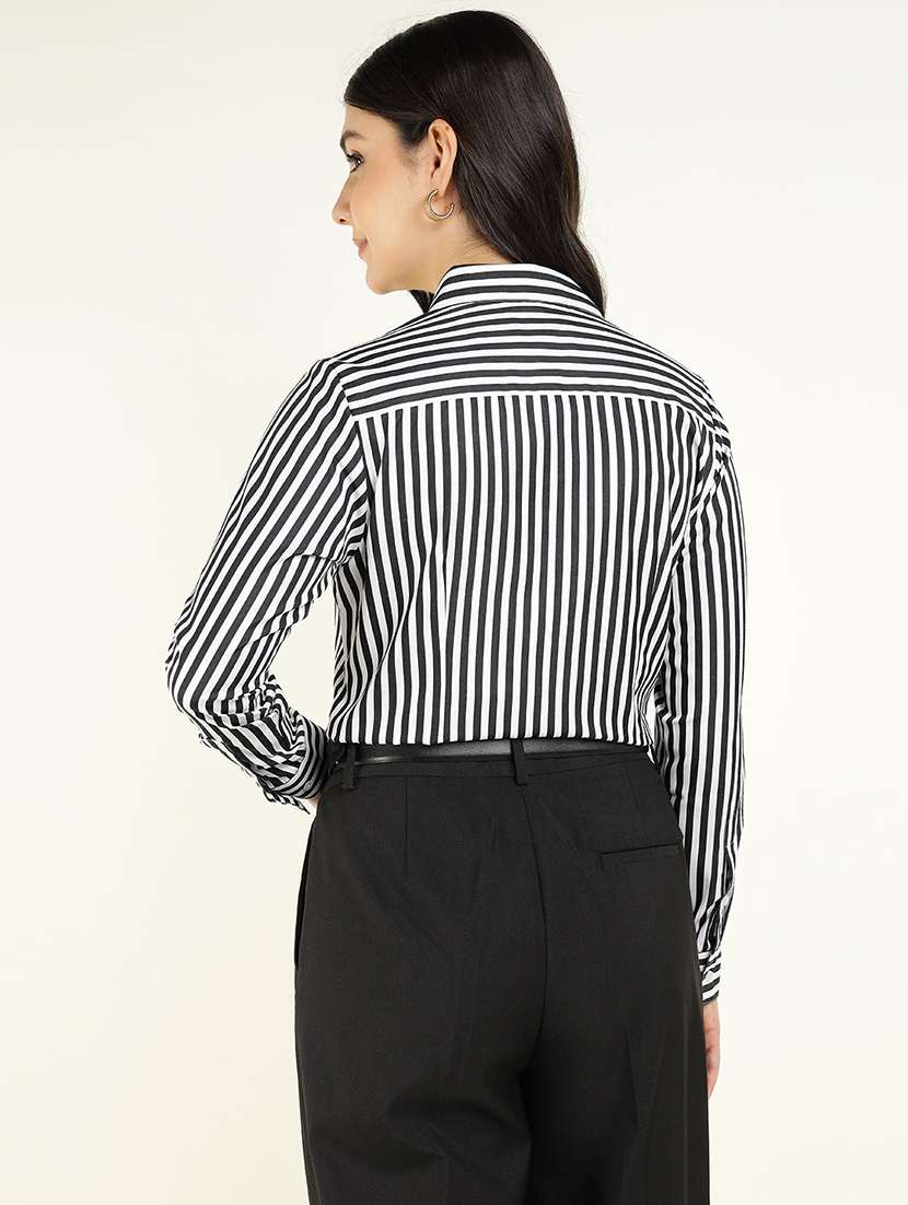 women striped collared long sleeve shirt - 22038430 -  Standard Image - 3