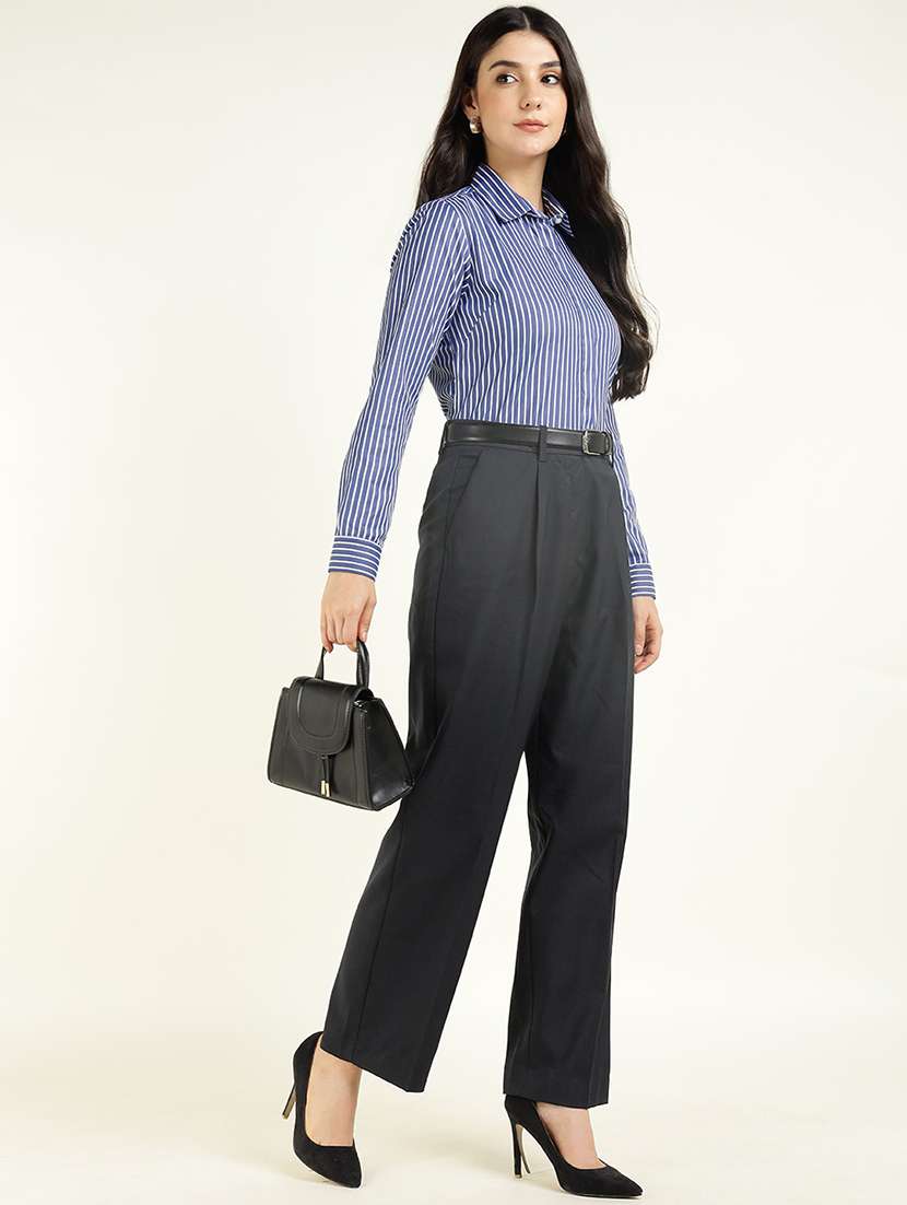 women striped collared long sleeve shirt - 22038432 - Standard Image - 5
