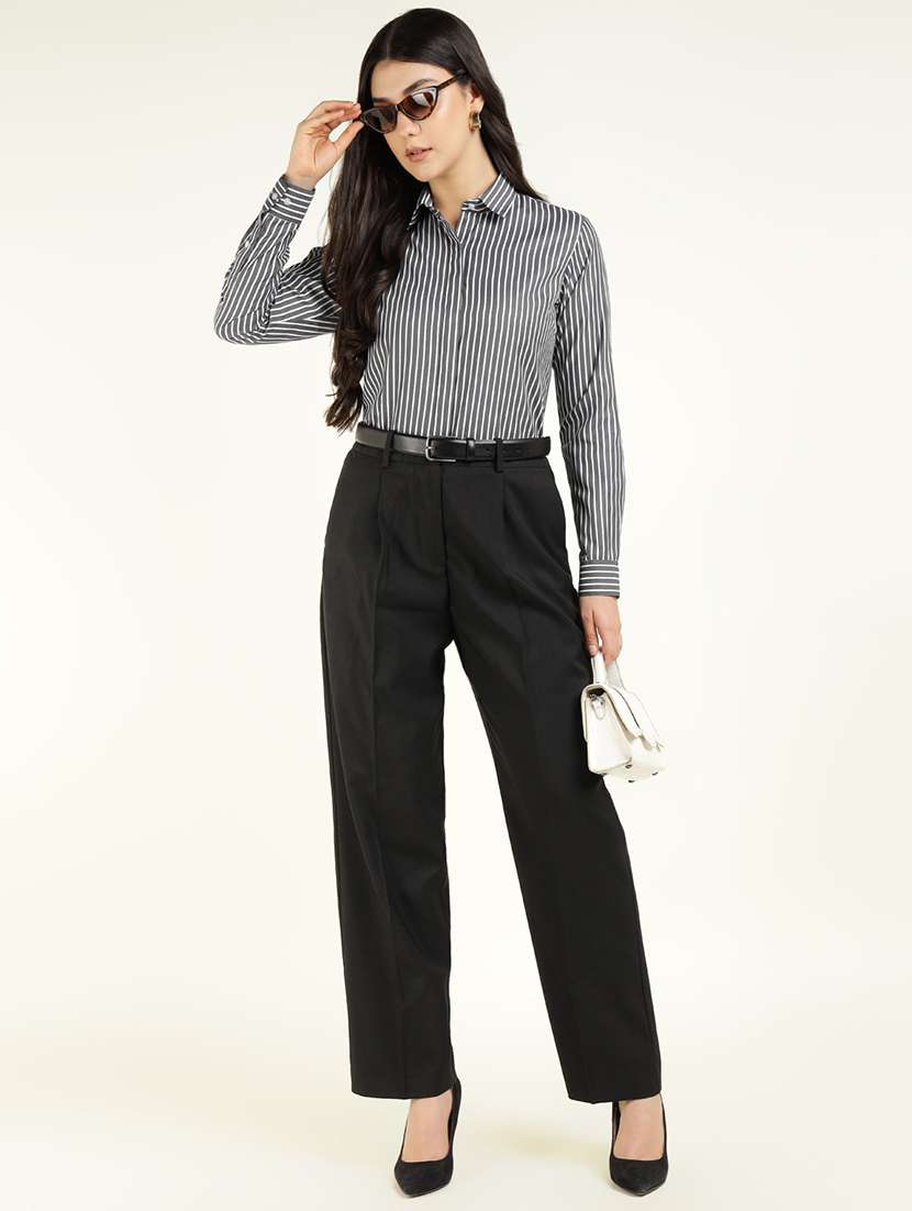 women striped collared long sleeve shirt - 22038433 -  Standard Image - 5