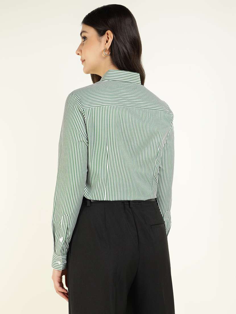 women striped collared long sleeve shirt - 22038436 -  Standard Image - 3