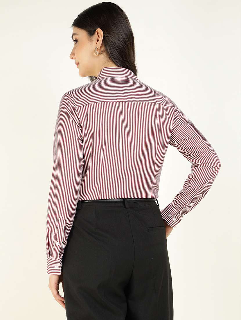 women striped collared long sleeve shirt - 22038437 -  Standard Image - 3