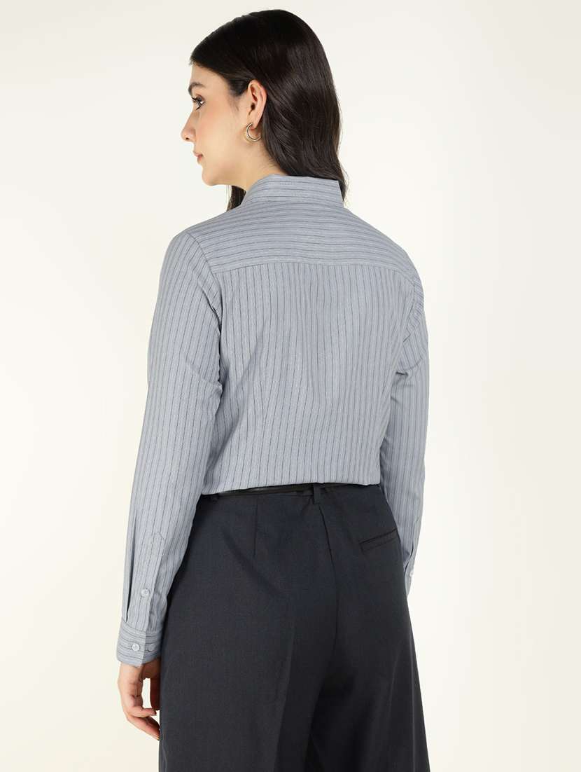 women striped collared long sleeve shirt - 22038438 -  Standard Image - 3
