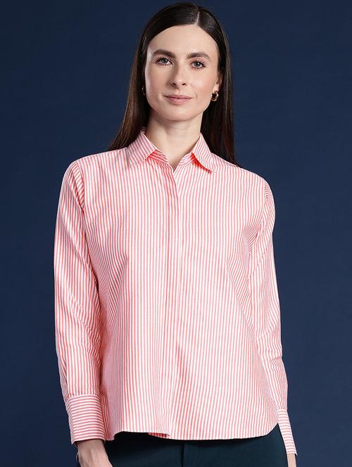 women striped collared long sleeve regular fit shirt - 22038443 - Standard Image - 0