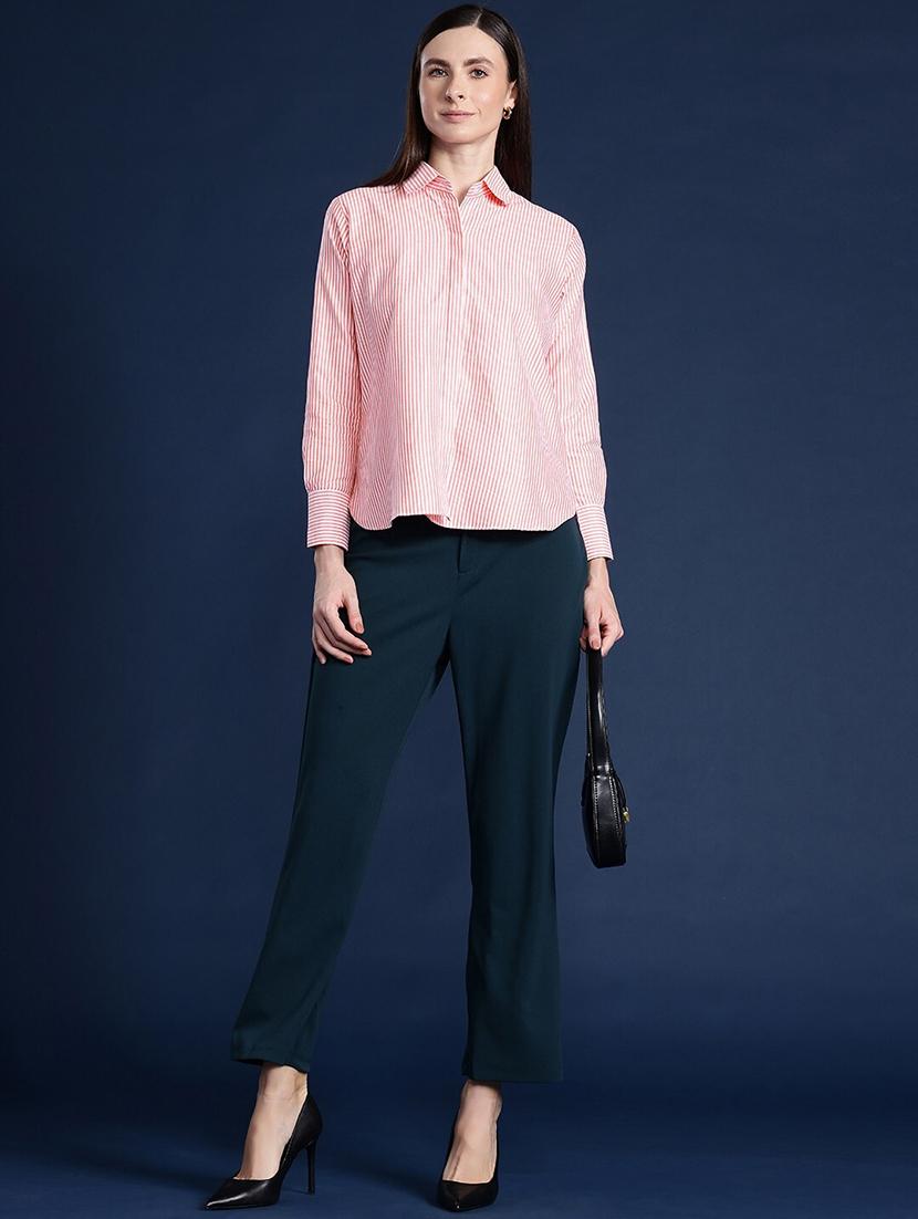 women striped collared long sleeve regular fit shirt - 22038443 - Standard Image - 3
