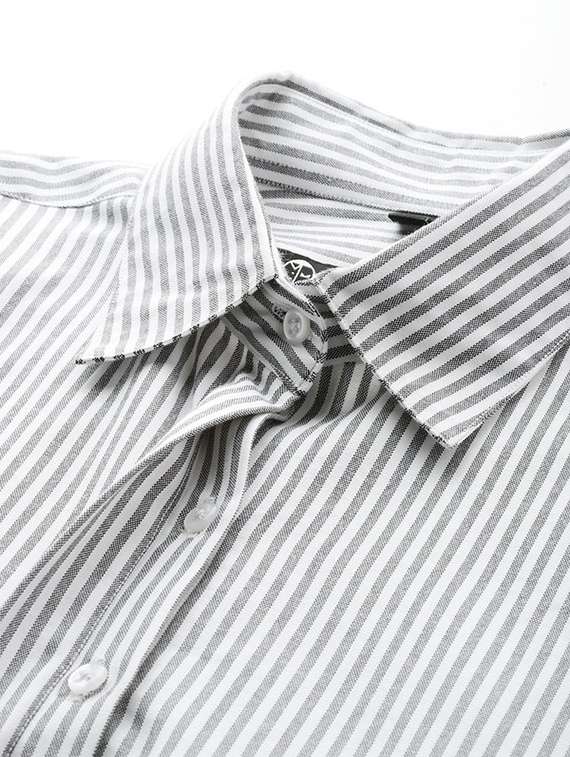 women striped collared long sleeve shirt - 22038445 - Standard Image - 3