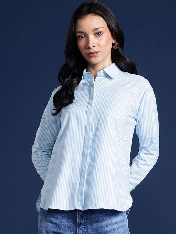 women solid collared long sleeve regular fit shirt - 22038447 -  Zoom Image - 0