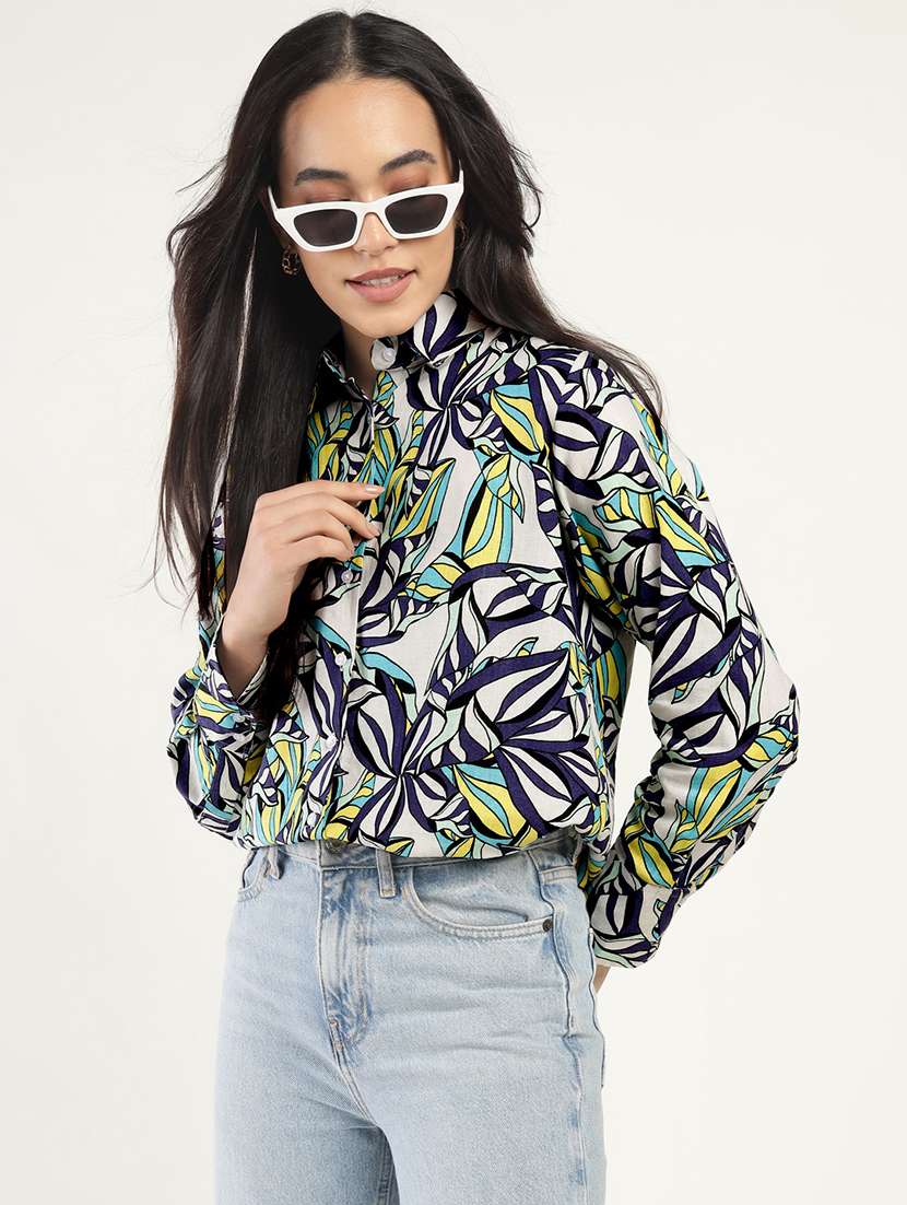 women printed collared long sleeve shirt - 22038448 -  Zoom Image - 0