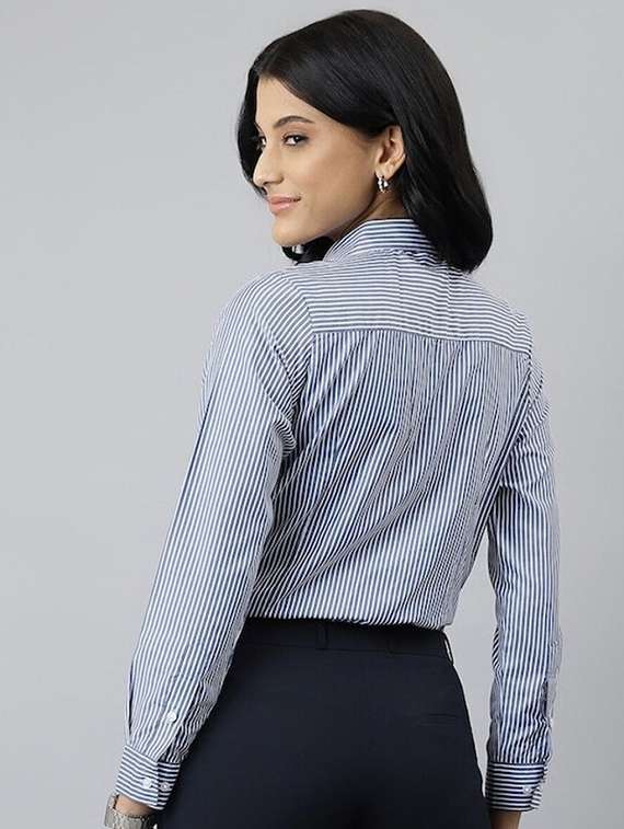 women striped collared long sleeve shirt - 22038449 -  Standard Image - 3