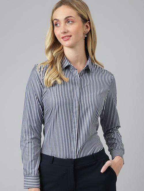 women striped collared long sleeve shirt - 22038452 - Standard Image - 0