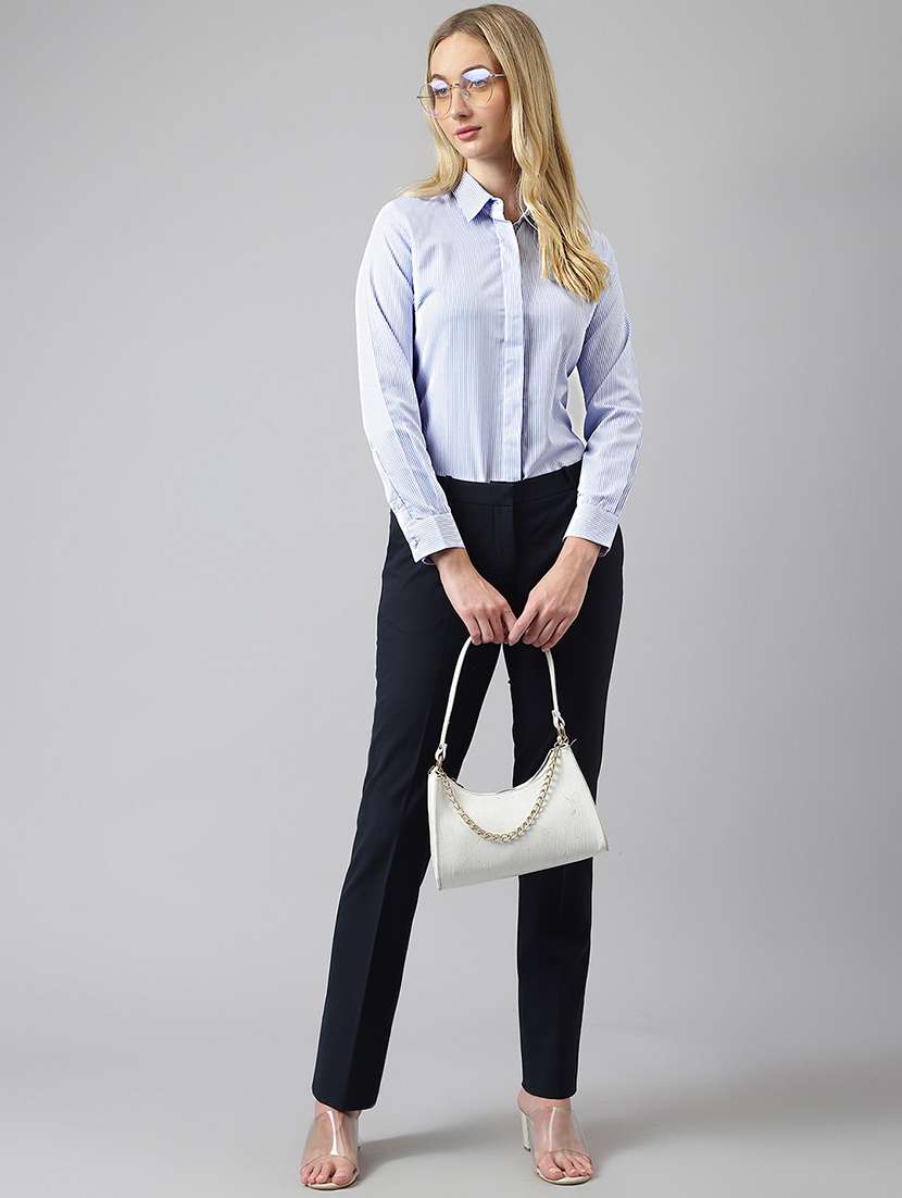 women striped collared long sleeve shirt - 22038456 -  Standard Image - 3