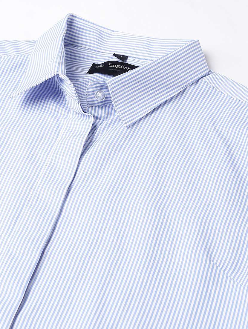 women striped collared long sleeve shirt - 22038456 -  Standard Image - 5