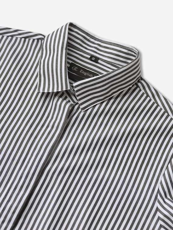 women striped collared long sleeve shirt - 22038458 -  Standard Image - 3