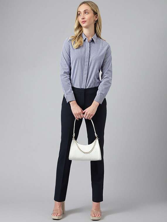 women striped collared long sleeve shirt - 22038458 -  Standard Image - 5