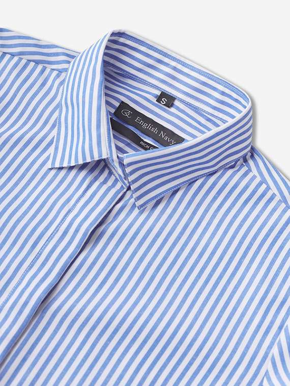 women striped collared long sleeve shirt - 22038459 -  Standard Image - 3