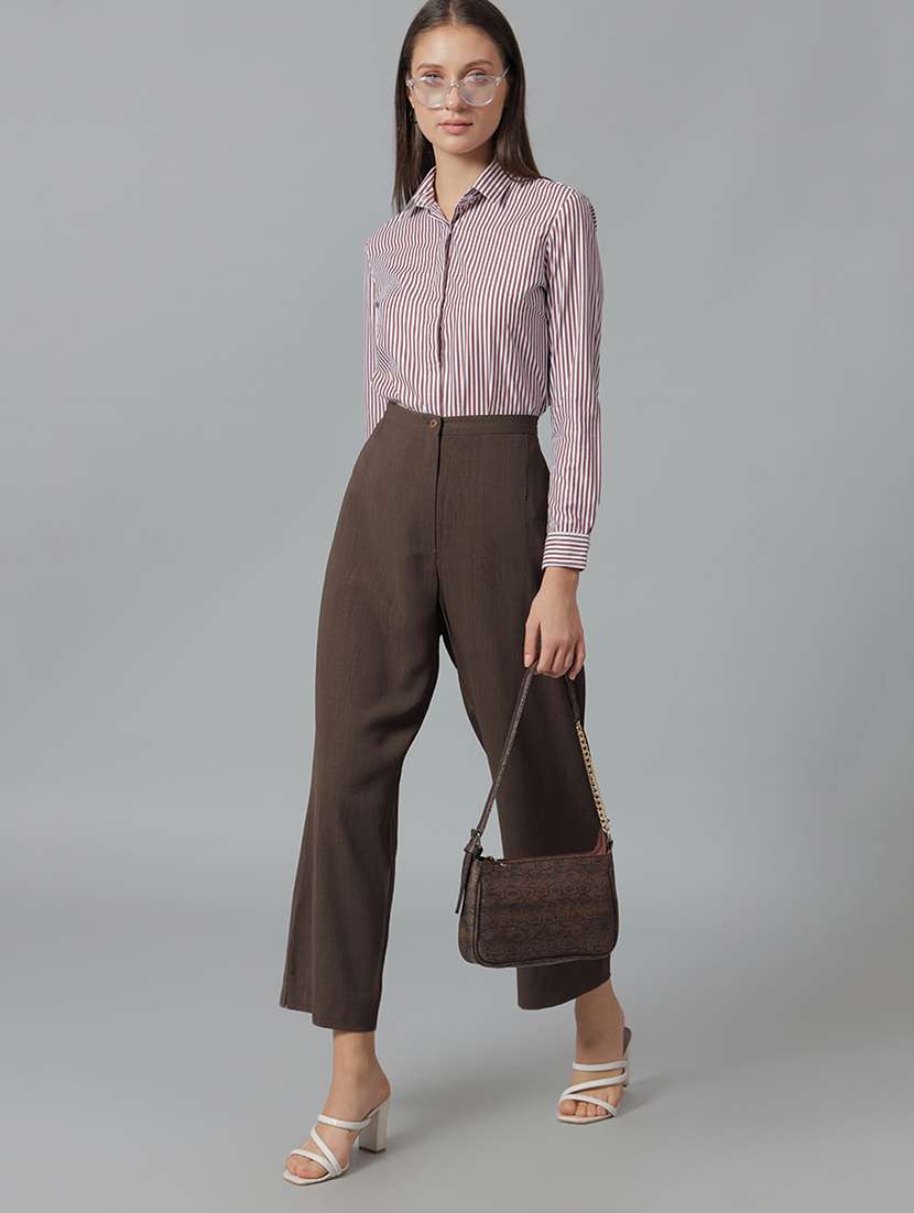 women striped collared long sleeve shirt - 22038460 -  Standard Image - 3