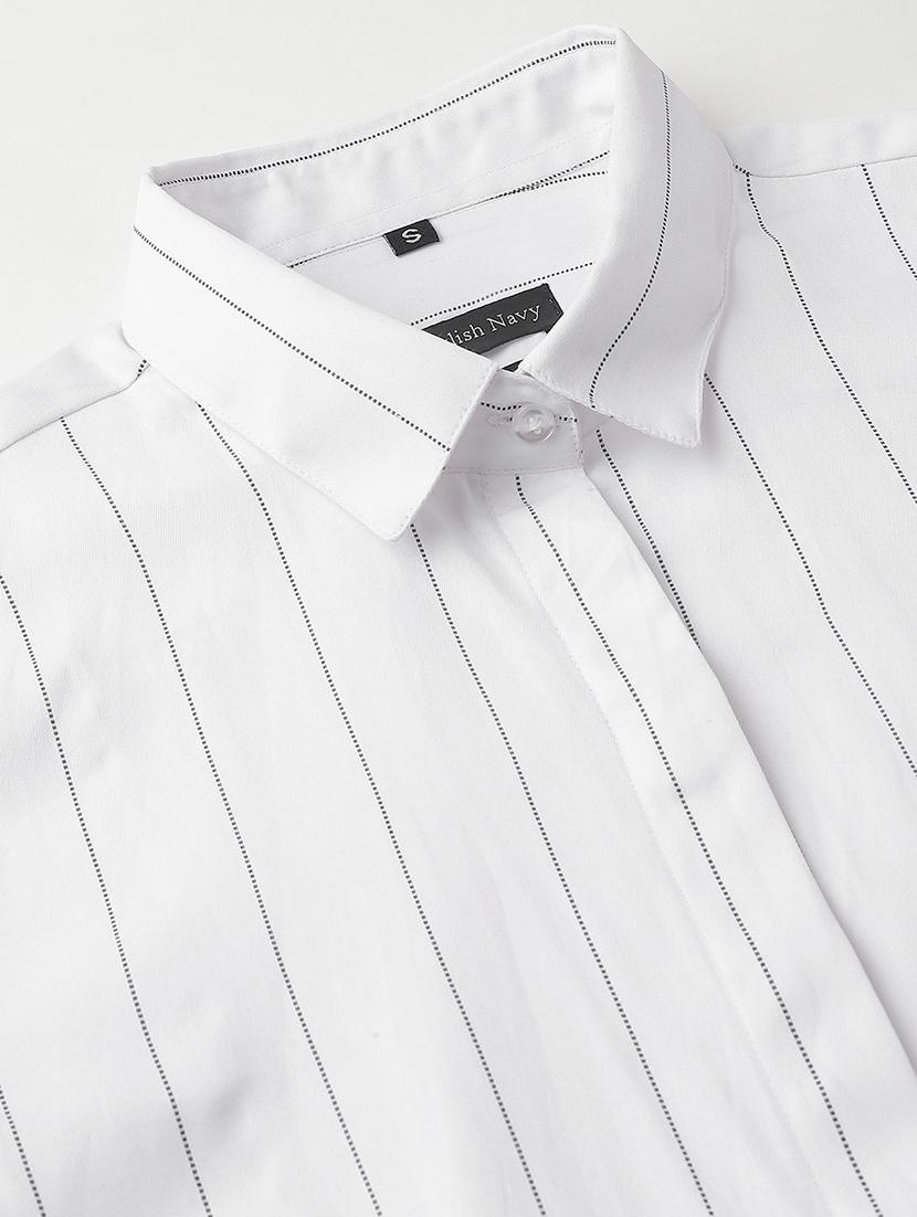 women striped collared long sleeve shirt - 22038464 - Standard Image - 3