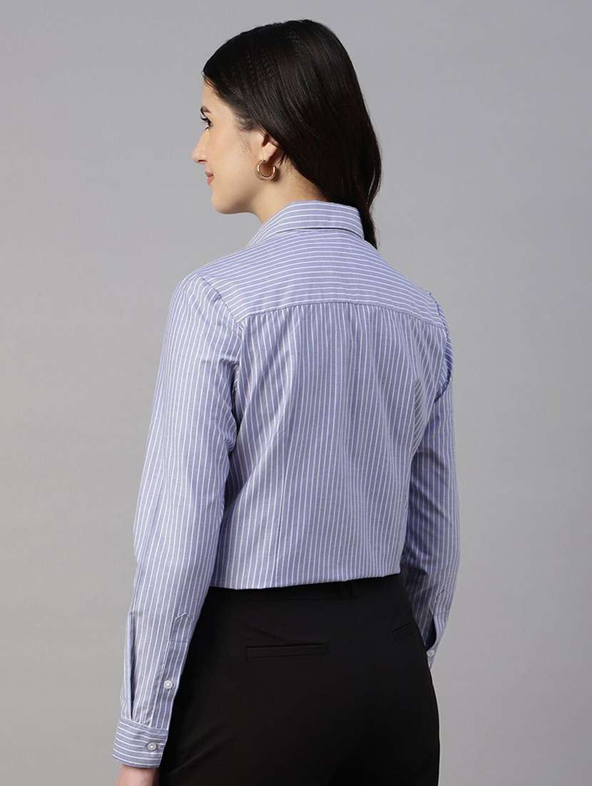 women striped collared long sleeve shirt - 22038470 -  Standard Image - 3