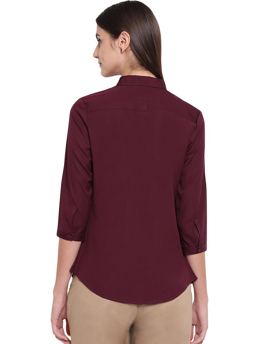 women solid collared three quarter sleeve shirt - 22038471 - Standard Image - 3