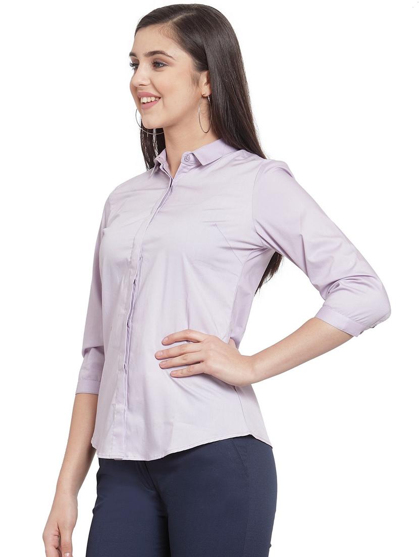 women solid collared three quarter sleeve shirt - 22038472 - Zoom Image - 0