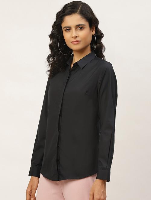 women solid collared long sleeve shirt - 22038473 - Standard Image - 0
