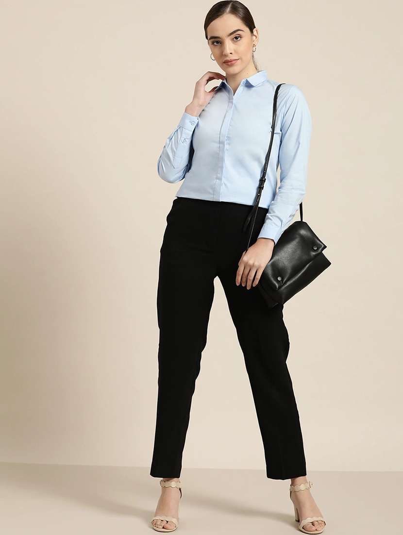 women solid collared long sleeve shirt - 22038477 -  Standard Image - 3