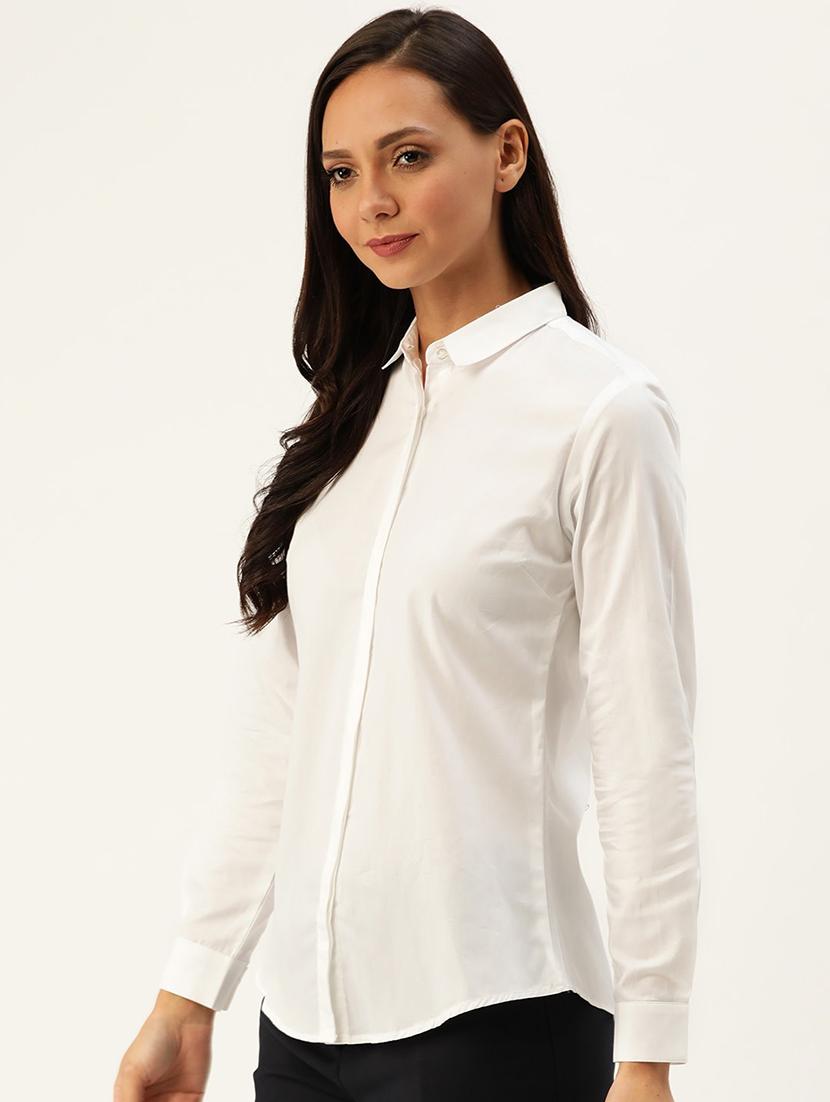 women solid collared long sleeve shirt - 22038478 - Zoom Image - 0