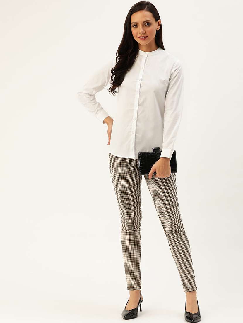 women solid mandarin collar long sleeve shirt - 22038479 - Standard Image - 3