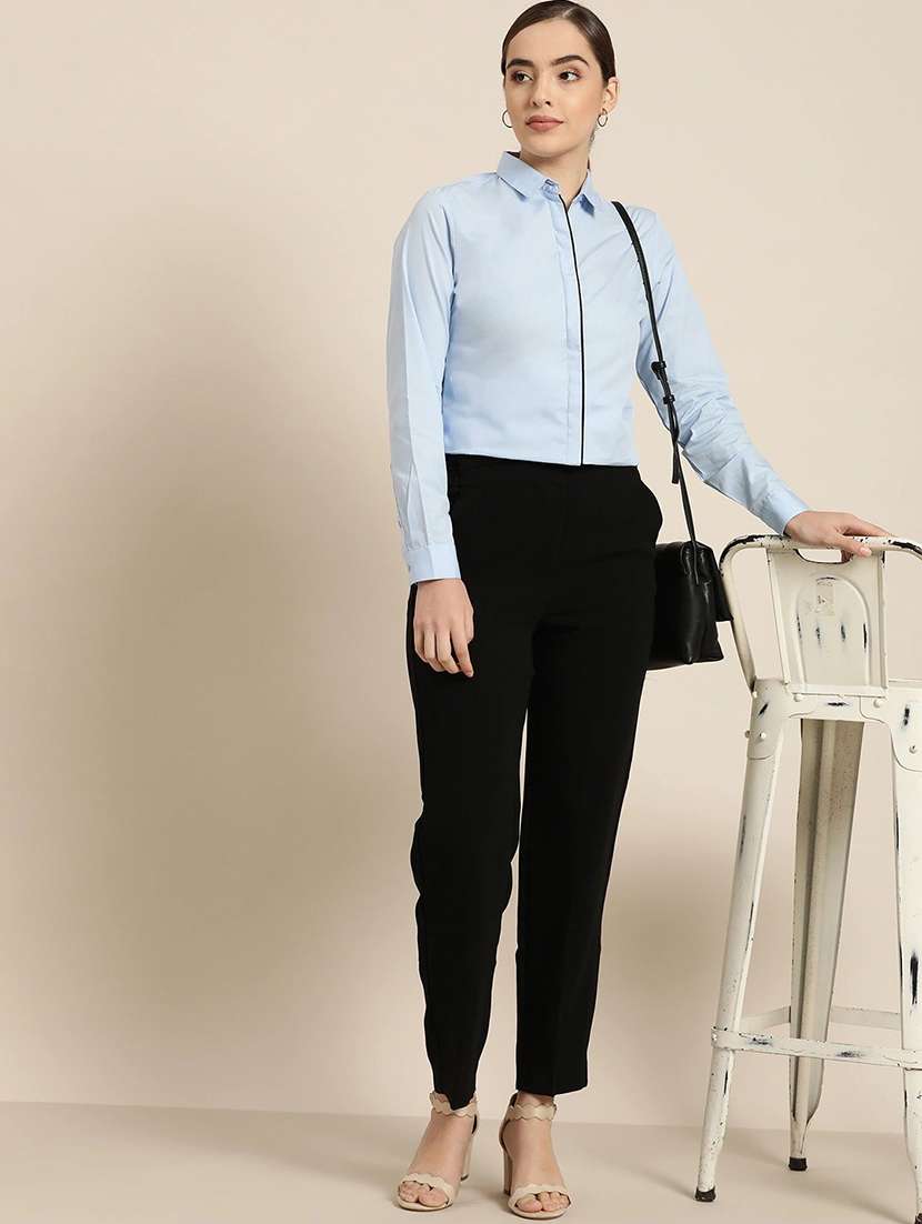 women solid collared long sleeve shirt - 22038482 -  Standard Image - 3
